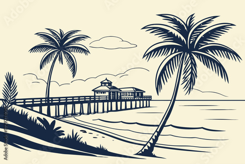 Fort Myers Beach in Florida, sandy shoreline with fishing pier and tropical breezes
