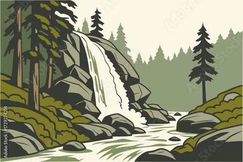 Grizzly Falls in Sequoia National Forest, California, roadside waterfall plunging into a rocky pool of boulders