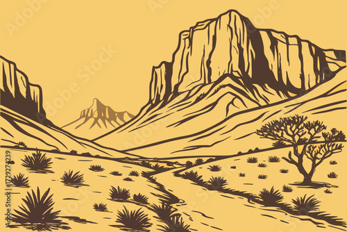 Guadalupe Mountains Desert in Texas, desert plains with rugged limestone peaks rising sharply