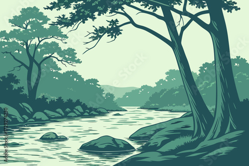 Guadalupe River in Texas Hill Country, clear waters shaded by cypress trees and limestone rocks