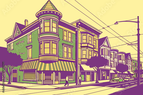 Haight Street in San Francisco, California, colorful Haight-Ashbury street with psychedelic murals