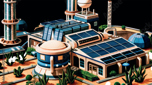 Futuristic Architecture: A meticulously crafted illustration showcases a visionary glimpse into a technologically advanced and eco-conscious architectural design.