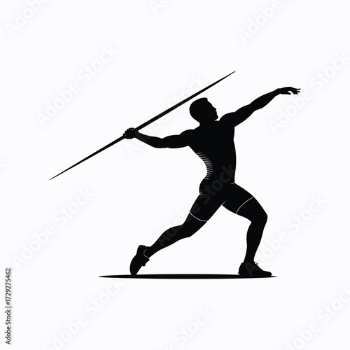 Silhouette of Male Javelin Thrower in Action on White Background Keywords: javelin thrower, athlete