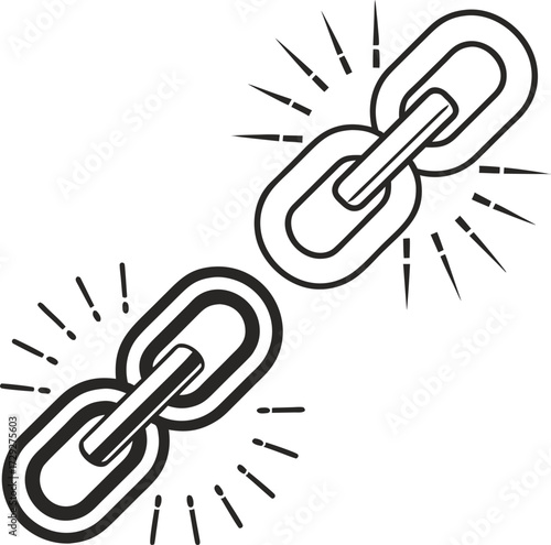 Broken chain links with radiating lines metal connection