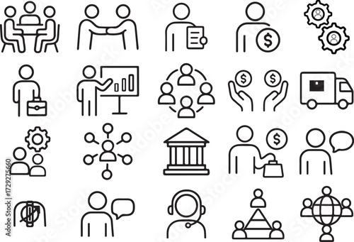 Stakeholder Line Icon Set Business, Investor, Customer, Employee, Supplier, Manager, Community and Corporate Outline Symbols