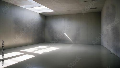 Minimalist concrete room with natural light and shadows