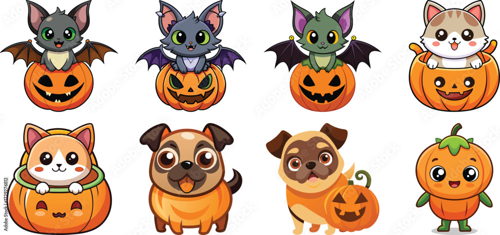 Naklejka premium set of funny halloween pumpkins