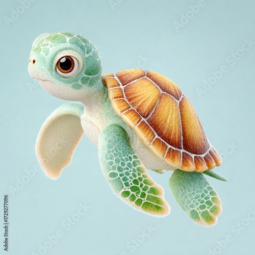 cute 3D sea animals for kids app 3d sea animals pack An adorable turtle swimming gracefully, showcasing vibrant colors and intricate details of its shell and skin.