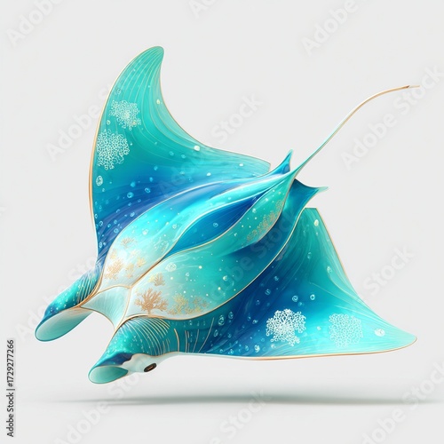 cute 3D sea animals for kids app 3d sea animals pack A vibrant and colorful illustration of a manta ray, showcasing intricate patterns and an elegant design in aqua hues.