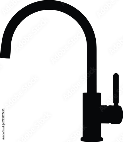 Modern black kitchen faucet curved spout single handle minimalist design vector