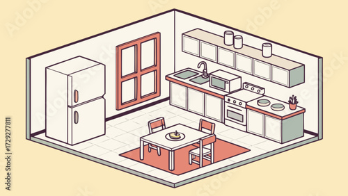 Isometric kitchen design illustration vector, kitchen interior design ideas and inspiration image vector