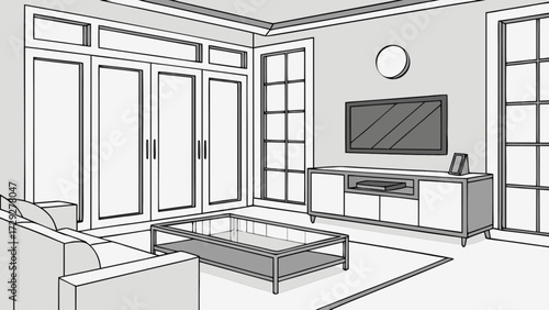 Modern living room interior design with tv cabinet sofa and glass table for home decor ideas
