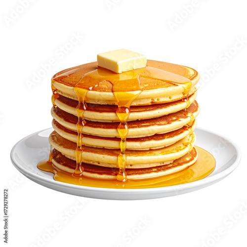 stack of pancake with honey syrup on the white plate on isolated transparent background By Ployker 