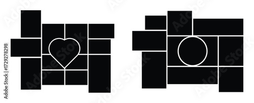 Photo collage grid layout. Mood board template. Photography album layout.  Mosaic frame banner. Vector illustration. . 