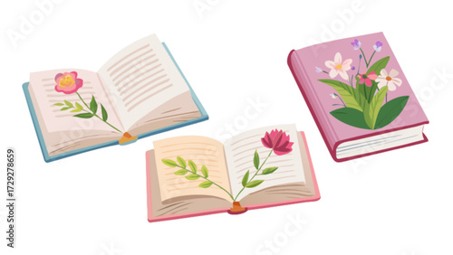Floral book illustration set vector design for book lovers and reading enthusiasts bookish aesthetic