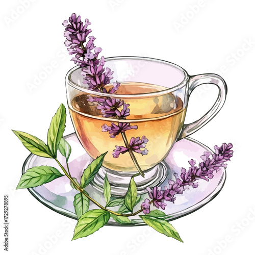 watercolor vector of Herbal Infusion, isolated on a white background.