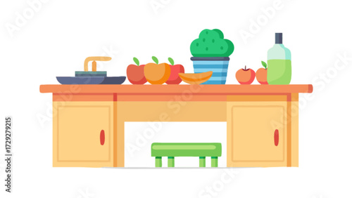 Kitchen interior design illustration with fruits and vegetables modern kitchen concept vector art