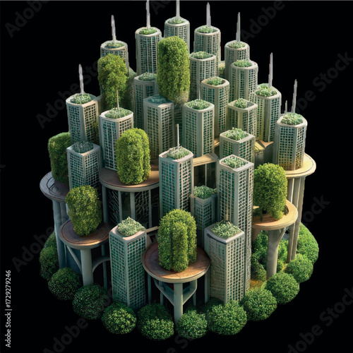 Eco-City Design: An innovative design concept showcases a sustainable eco-city model with vertical green spaces, combining architecture and nature