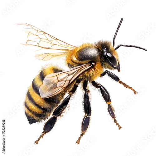 Honeybee, watercolor clipart vector, isolated on a white background.