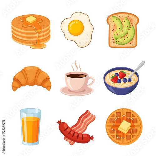 breakfast icons set
