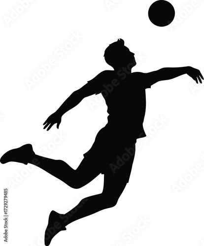 Dynamic soccer player silhouette jumping for header ball action shot vector