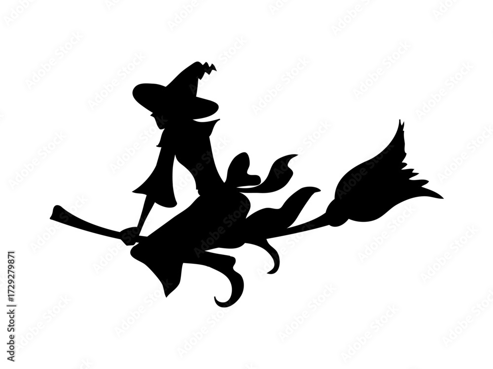 Fototapeta premium ハロウィンの飛ぶ魔女のシルエットイラスト
