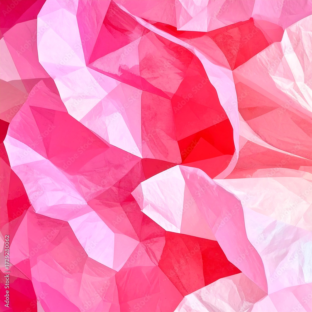 Naklejka premium Abstract pink paper texture with folded crepe layers and soft geometric facets creating warm playful mood