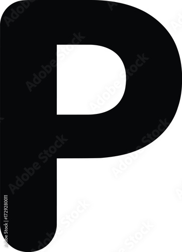 Bold black letter p simple minimalist graphic design element vector
