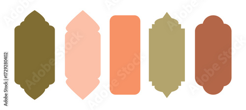 Collection of silhouettes of Islamic windows and arches in oriental style with modern design. Vector shape of mosque gate, windows, lantern. 