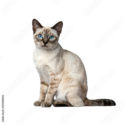  Illustration of lynx point cat with blue eyes sitting isolated on transparent background By Farina