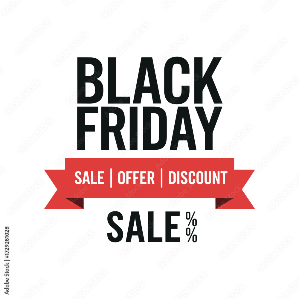 Obraz premium Black Friday Sale Banner with Red Ribbon and Discount Offer