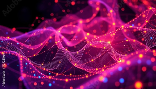 Abstract swirling data streams, glowing nodes representing reinforcement learning,  complex,  flow