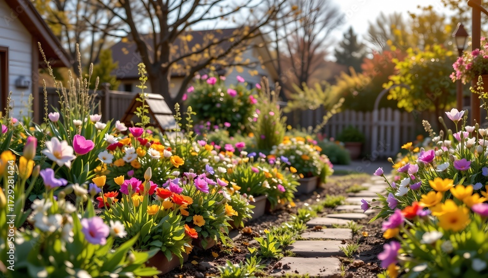 custom made wallpaper toronto digitala vibrant garden teeming with a variety of flowers, all in full bloom under a clear sky