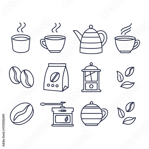 Coffee icons beverage brewing equipment steam kettle