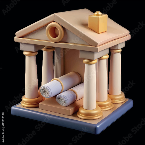 Architectural Delight: A meticulously crafted wooden structure evoking the grandeur of a classic building, with a stylized, idealized rendering of classical forms and textures.