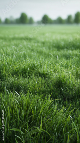 A vast, sprawling green lawn that extends to the horizon--lush and dense with grass blades of varying heights