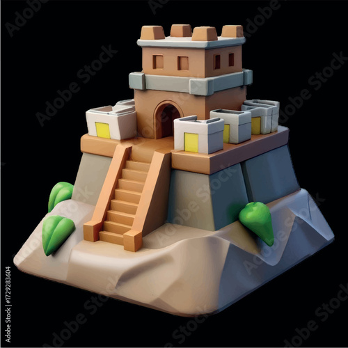 Fortress of Imagination: An intricately designed fortress, bathed in the soft glow of artistic rendering, stands as a testament to architectural detail and creativity.