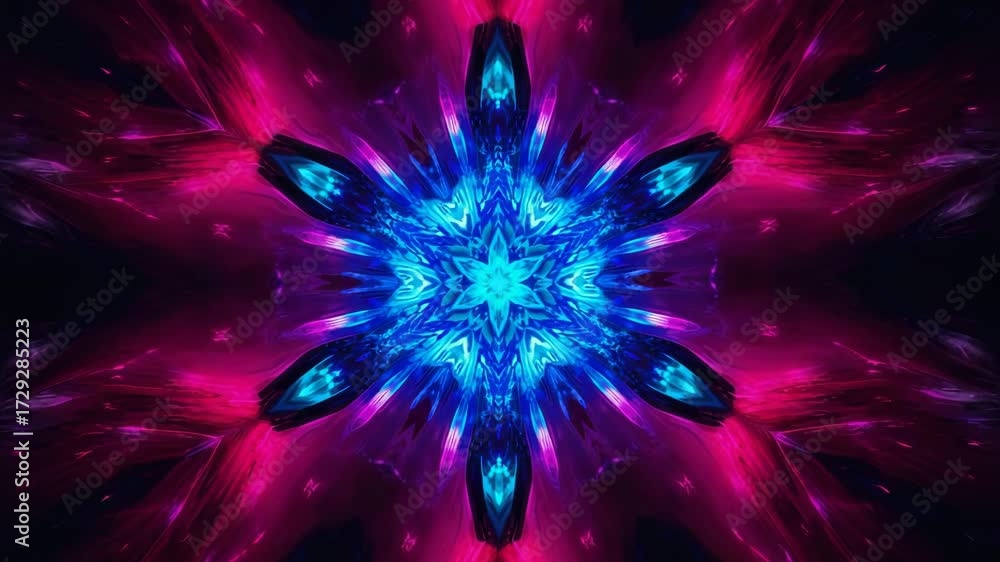 Abstract blue and pink kaleidoscopic pattern with star in center