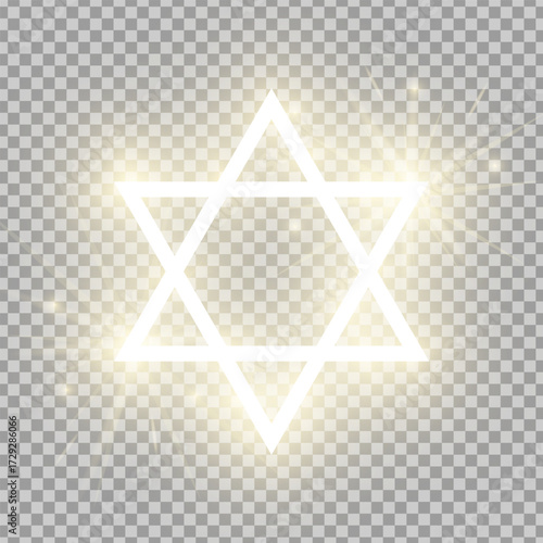 Shining gold Star of David isolated on transparent background. Riligious symbol. Vector illustration
