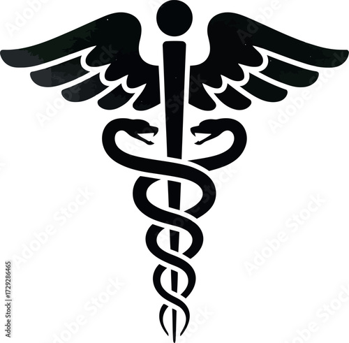 Caduceus medical symbol winged staff serpent healthcare icon vector Hand drawn