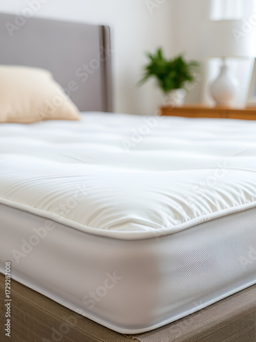 Close up of a white mattress protector on a bed for added protection and comfort
