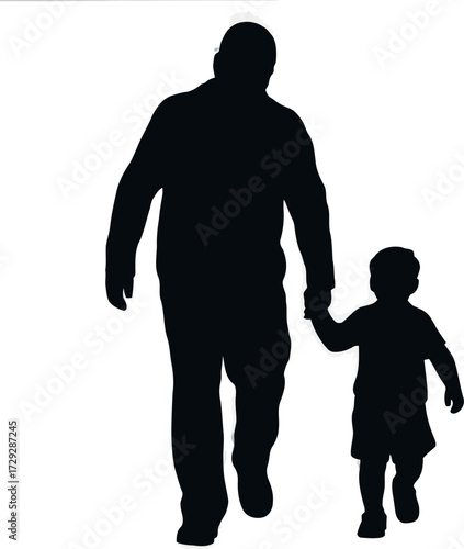 Father and child silhouette walking together holding hands family love vector Hand drawn