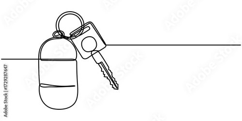  continuous line drawing of car key, Car keys with alarm system outline drawing illustration. 