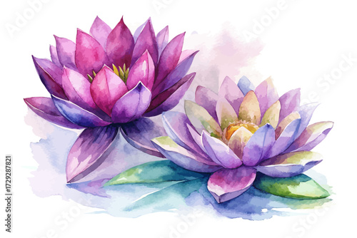 Watercolor Purple Lotus Flower 