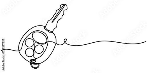  continuous line drawing of car key, Car keys with alarm system outline drawing illustration. 