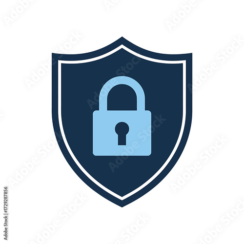 Security Shield with Padlock Icon for Data Protection and Cybersecurity Measures Illustrating Secure Access and System Defense Against Online Threats