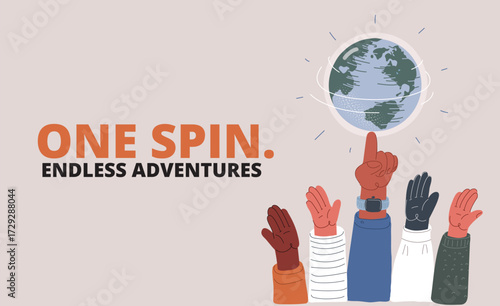 Vector illustration of spinning globe banner symbolizing global communication and connected world