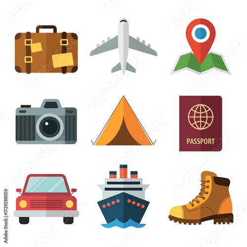 Travel and Adventure Icons Collection for Vacation Planning and Holiday Getaways Illustration for Vacation Website