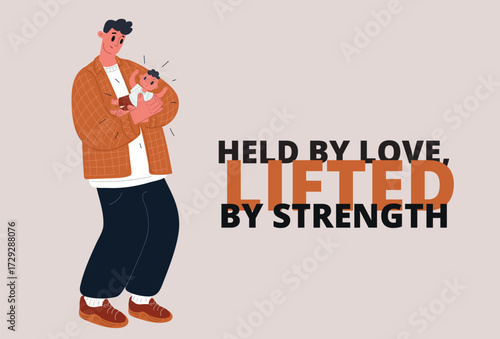 Vector illustration of father lifting son symbolizing strength, support and family bond