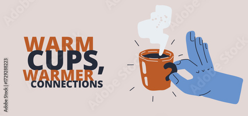 Vector illustration of rainbow with coffee mug symbolizing balance of optimism and everyday comfort